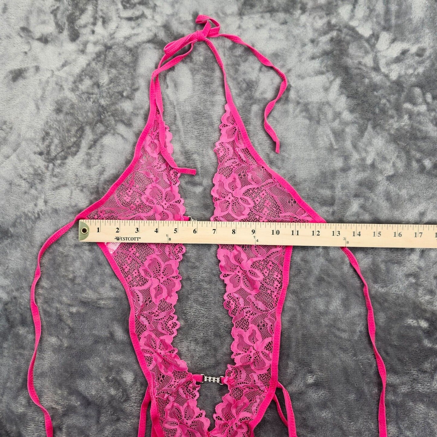 Women Lingerie Rose Floral Lace Deep V Transparent Backless Thong Bodysuit Med