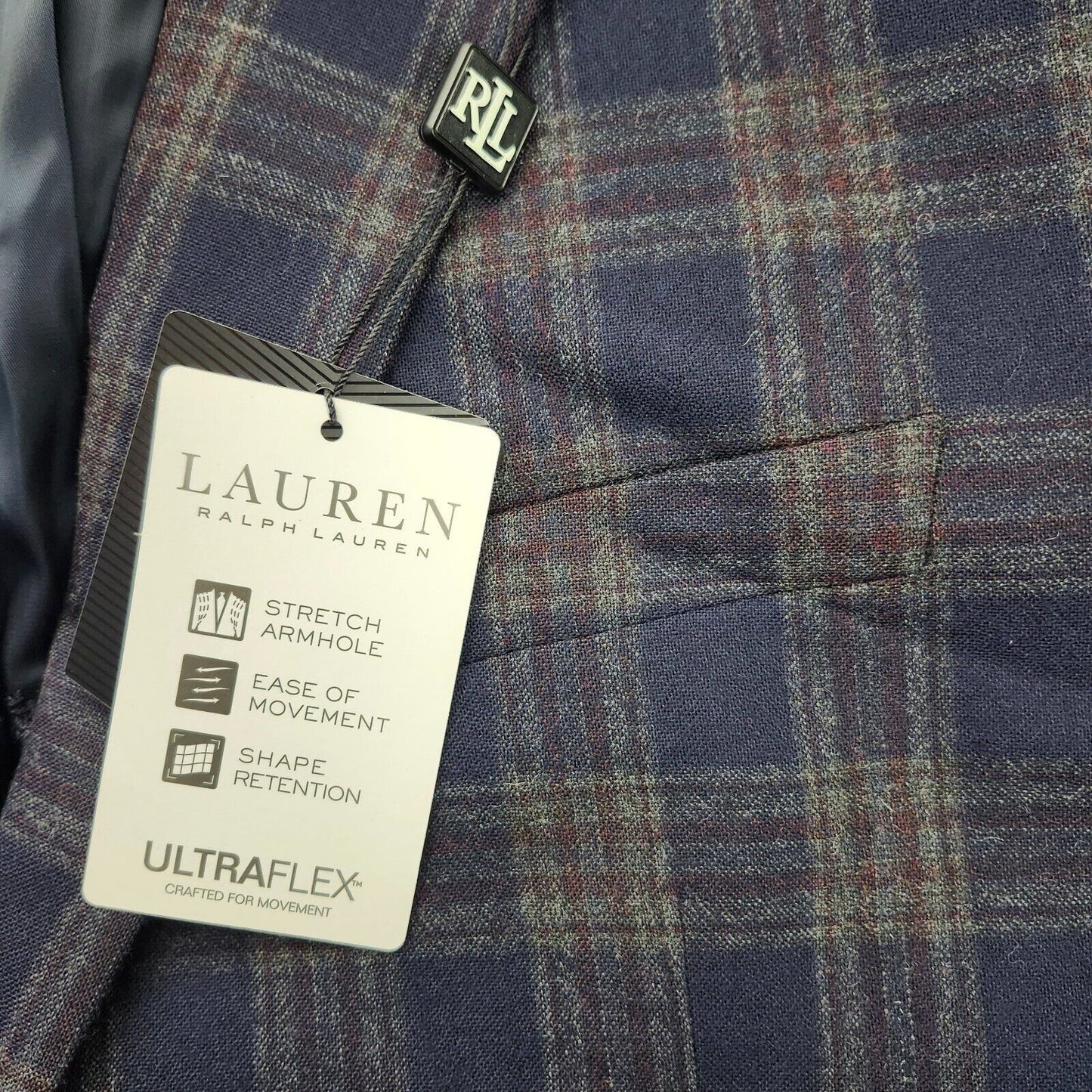Lauren Ralph Lauren Polyester Blue Plaid Suit Jacket Blazer 48L NWT