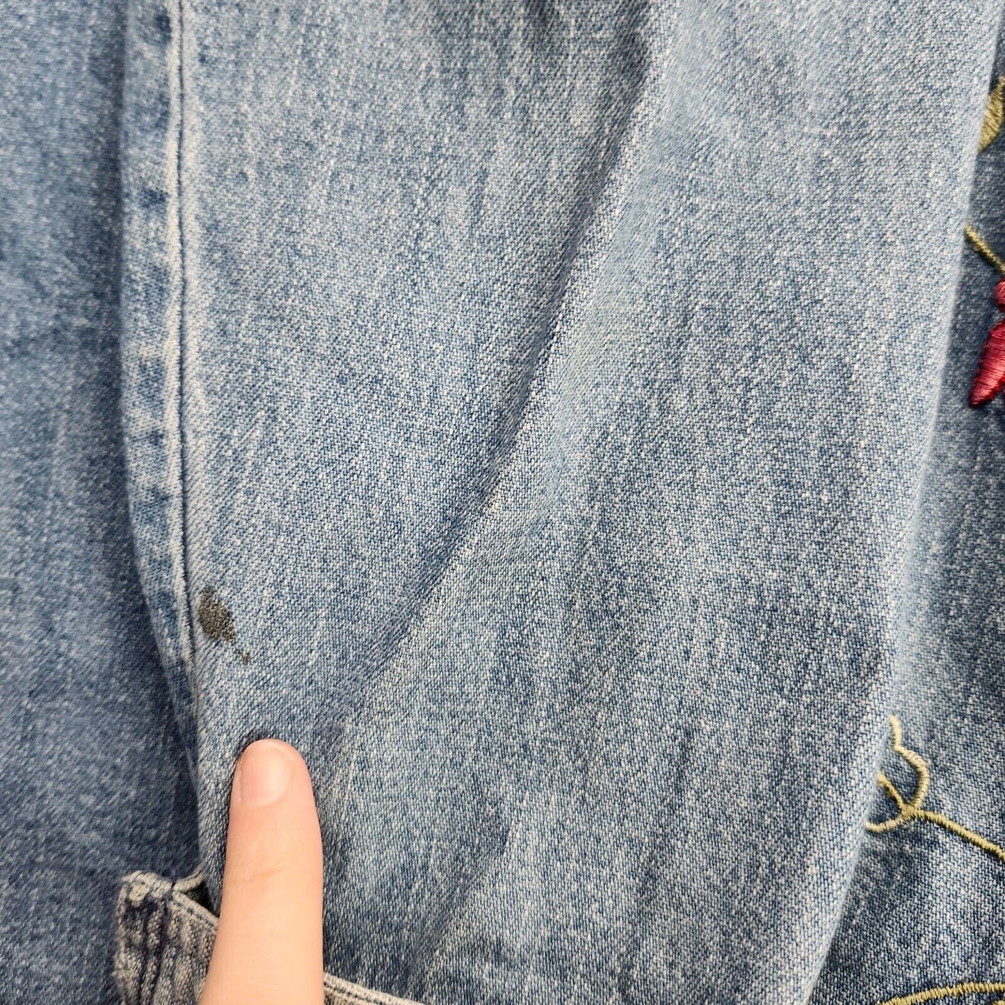 Bobbie Brooks Women's Denim Shirt With Flower Embroidery Small