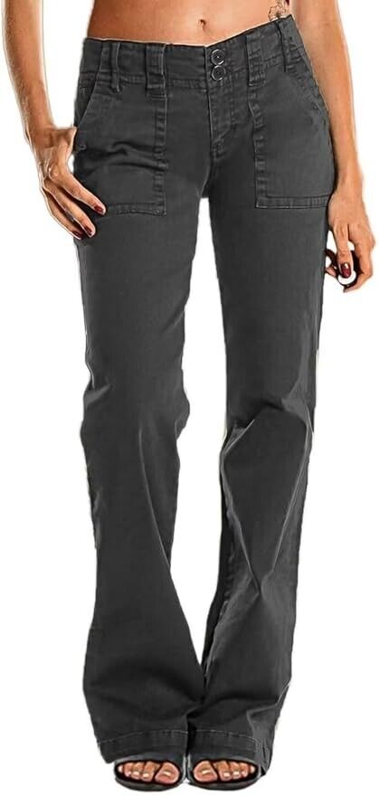 Flamingals Women's Wide Leg Jeans Mid Waist Causal Straight Leg Business Cargo S