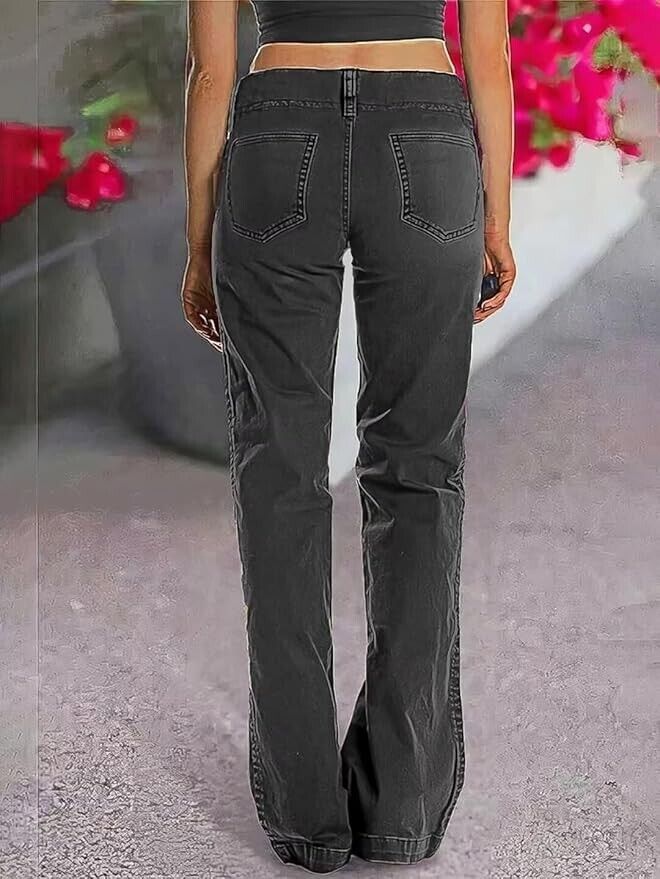 Flamingals Women's Wide Leg Jeans Mid Waist Causal Straight Leg Business Cargo S