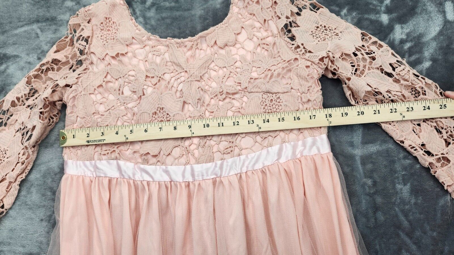 Plus Size Pink Romantic Embroidered Mesh Bridesmaid Dress With Applique 3XL