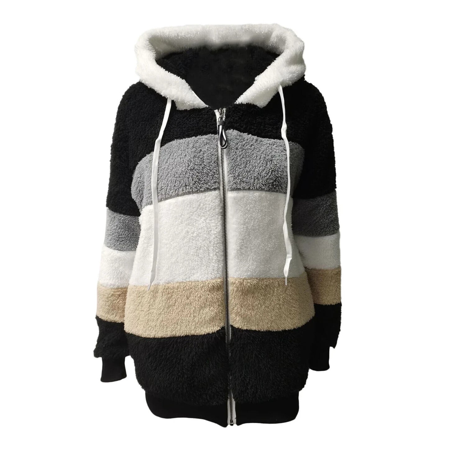 Women Fuzzy Fleece Hoodie Jacket Outwear with Pockets XL