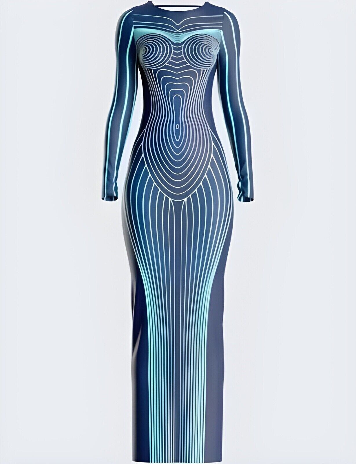 Finesse Women’s Larisa Body Blue Print Bodycon Maxi Dress Size 2XL