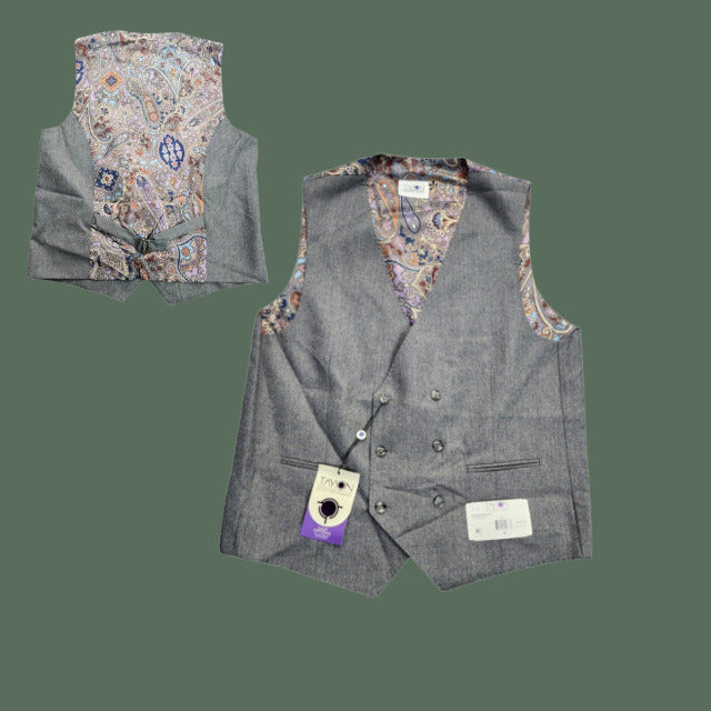 TAYION By Montee Holland Mens Gray Wool Blend Paisley Vest Pike Stitching Med