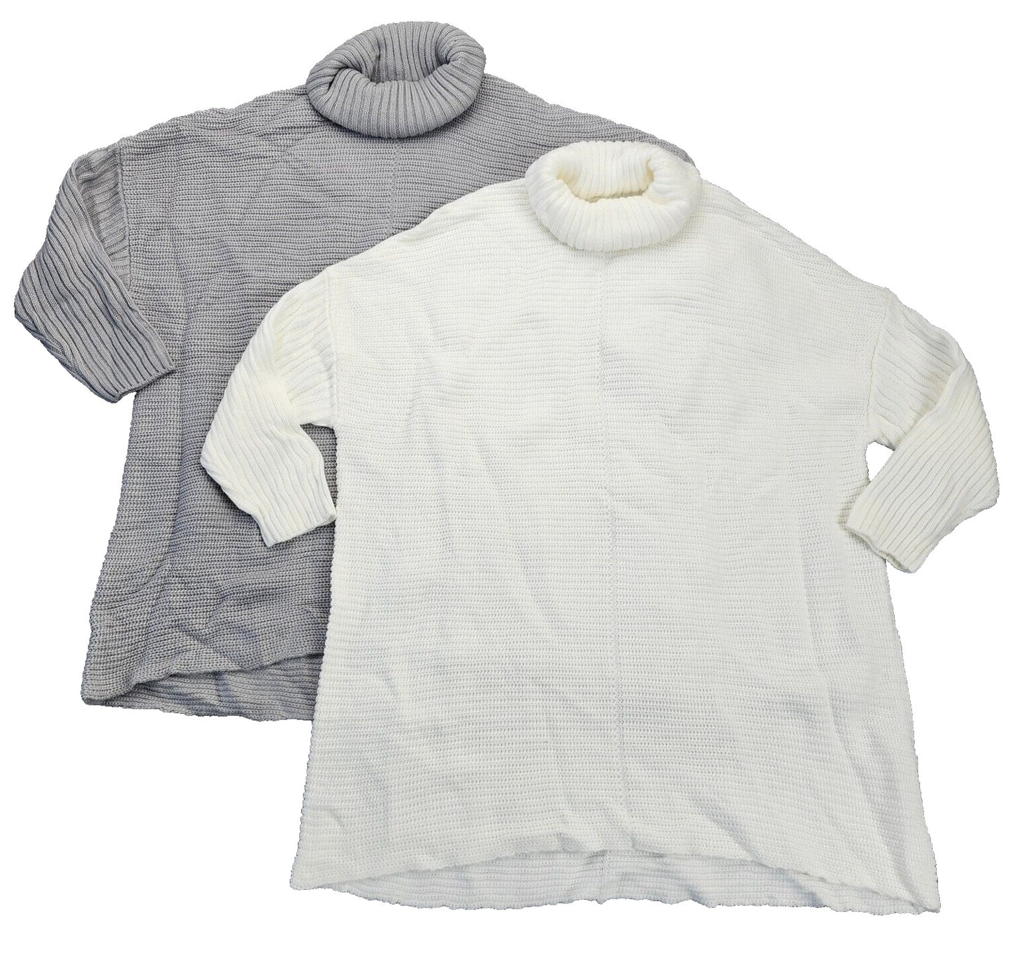 2pack Women's Fall Sweater Long Batwing Sleeve Spilt Hem Pullover Grey & White M