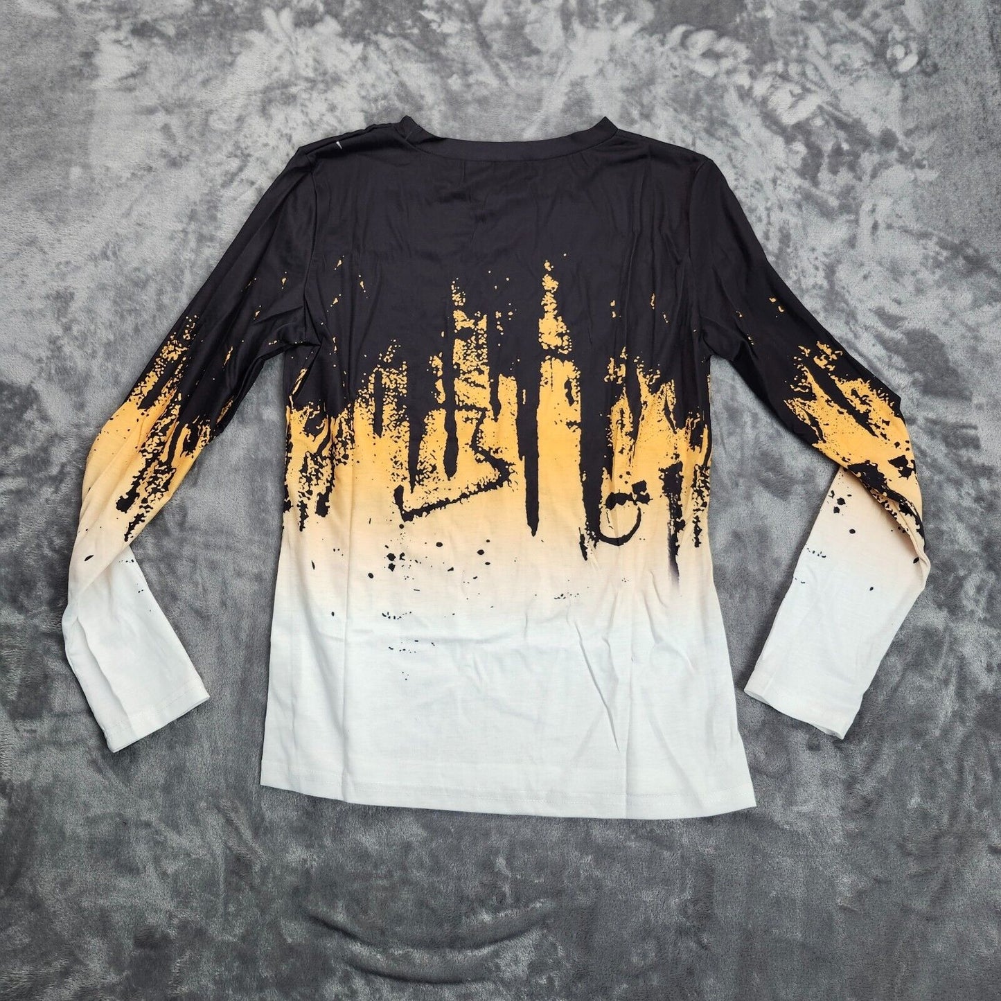 Mens Long Sleeve Compression Shirt Crew Neck Tie Dye White Yellow Small