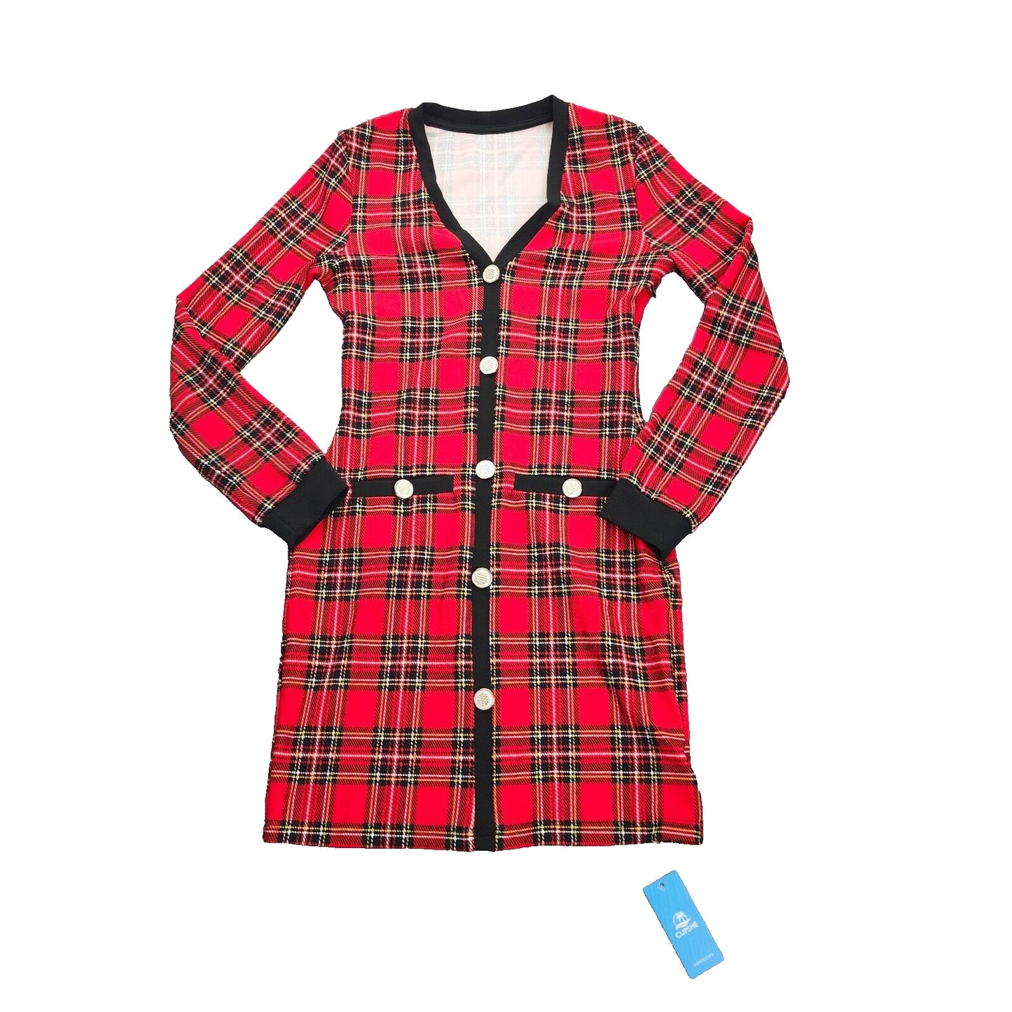 CUPSHE Red Plaid Long Sleeve Mini Dress Size Small