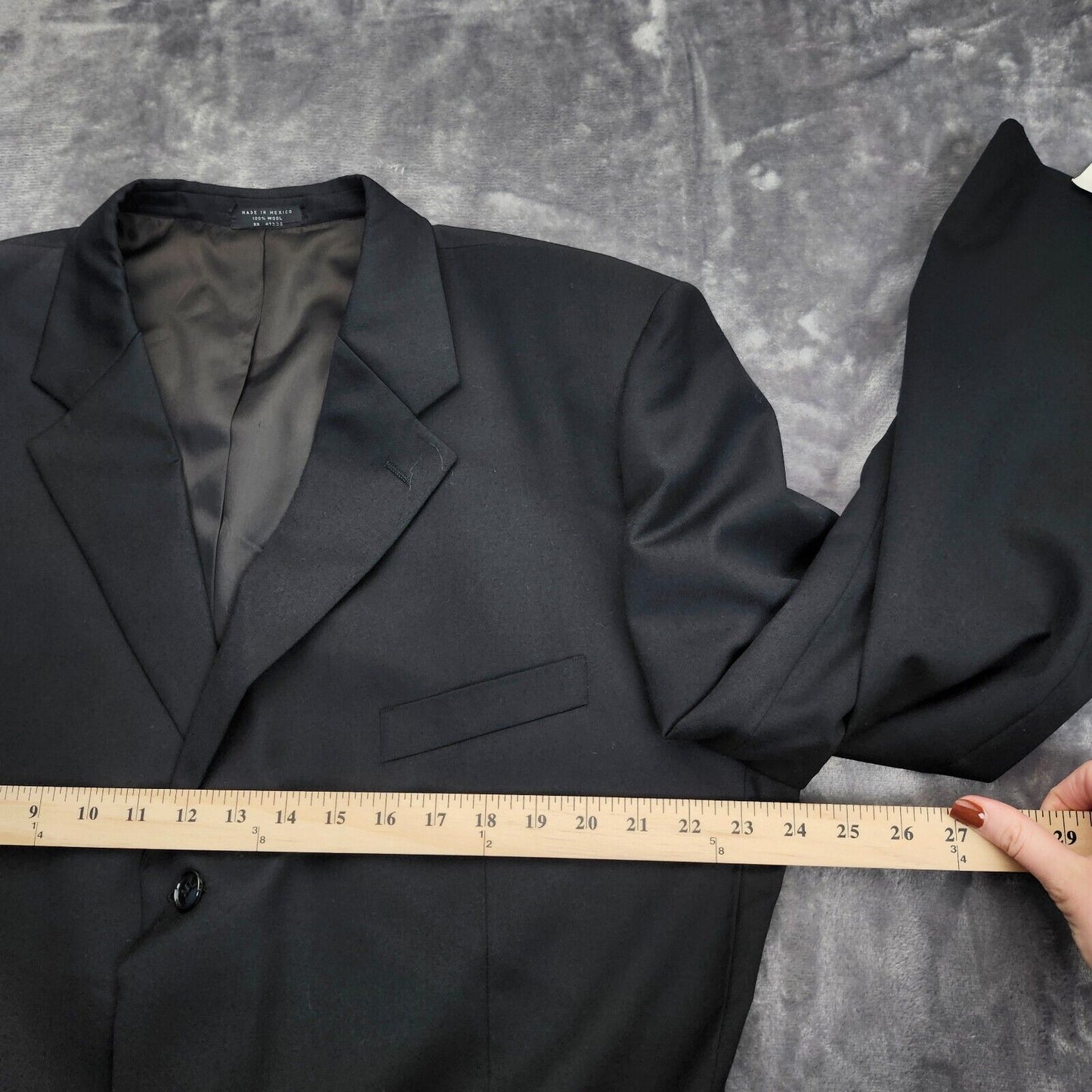 Men's 100% Wool Black Suit Set Notch Lapel Jacket Size 48 Long, Pants 36w