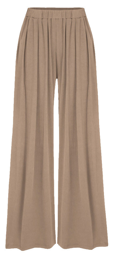 Cider Solid Elastic Waist Pocket Wide Leg Pants Tan - Size XL