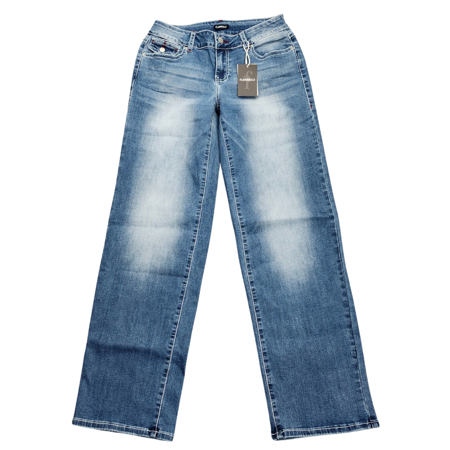 Flamingals Women's Straight Leg Faded Blue Jeans Size Small
