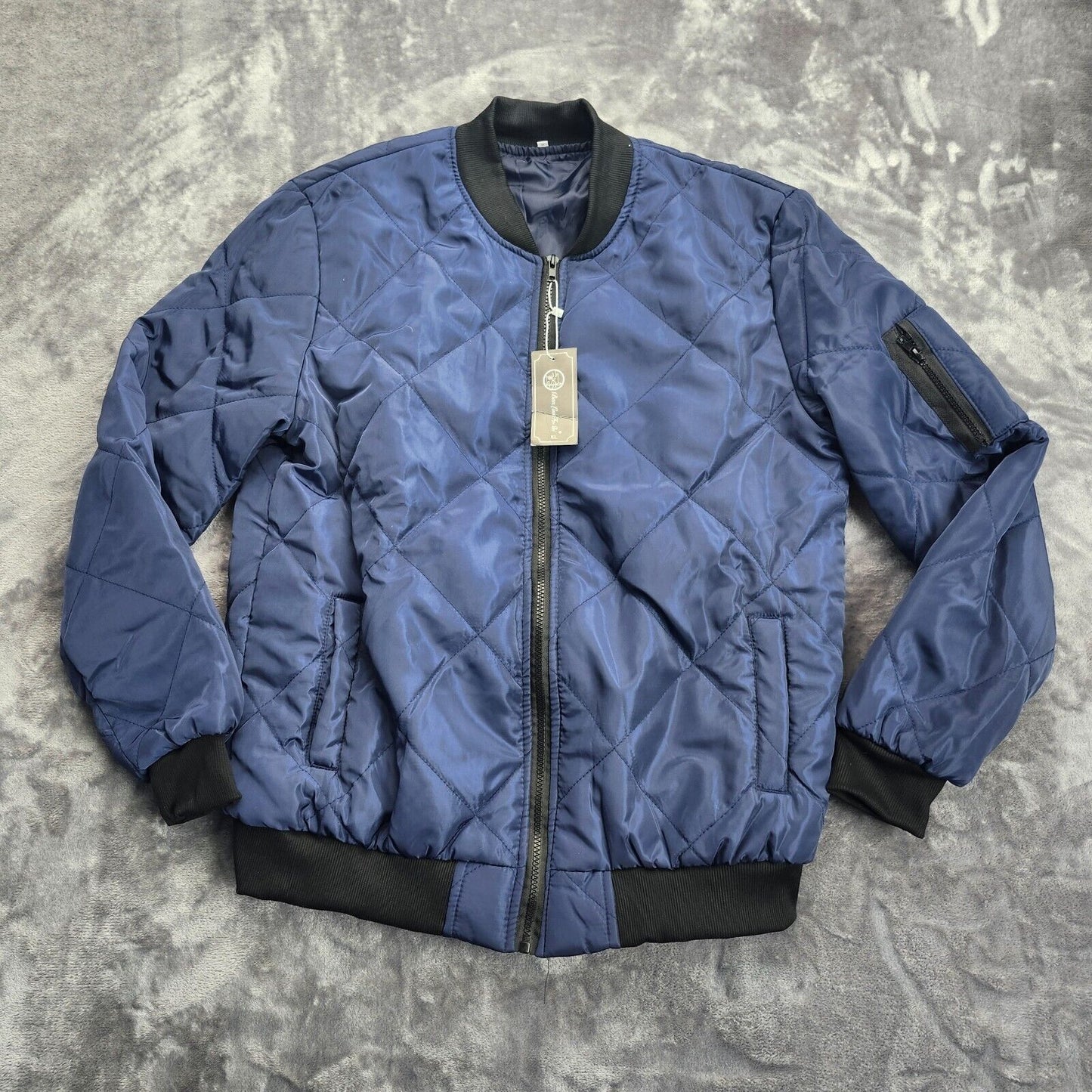 Men's Quilted Lightweight Bomber Jacket Navy Blue Size XL