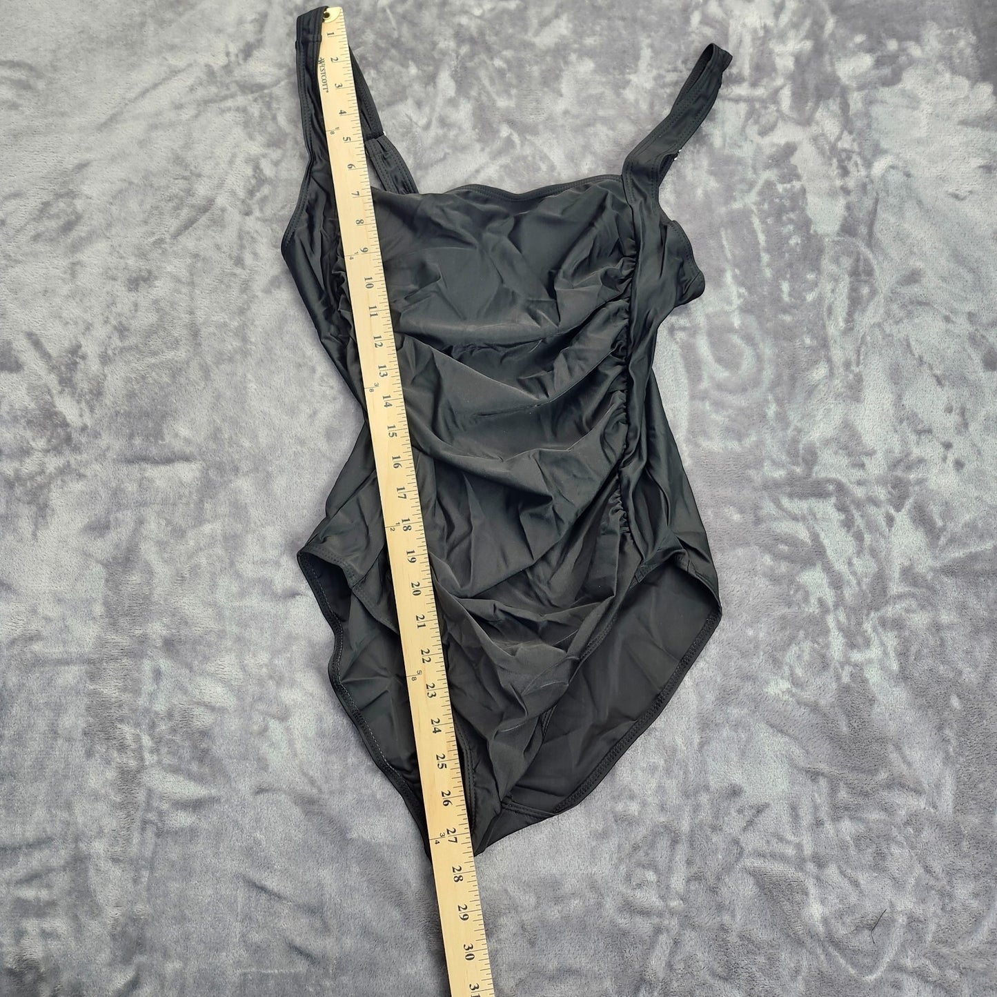 Women's Scoop neck Solid Color Belly Covering One Piece Swimsuit XL Black