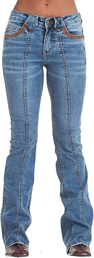 Flamingals Flared High Rise Casual Wash Wrap Denim Jeans Large