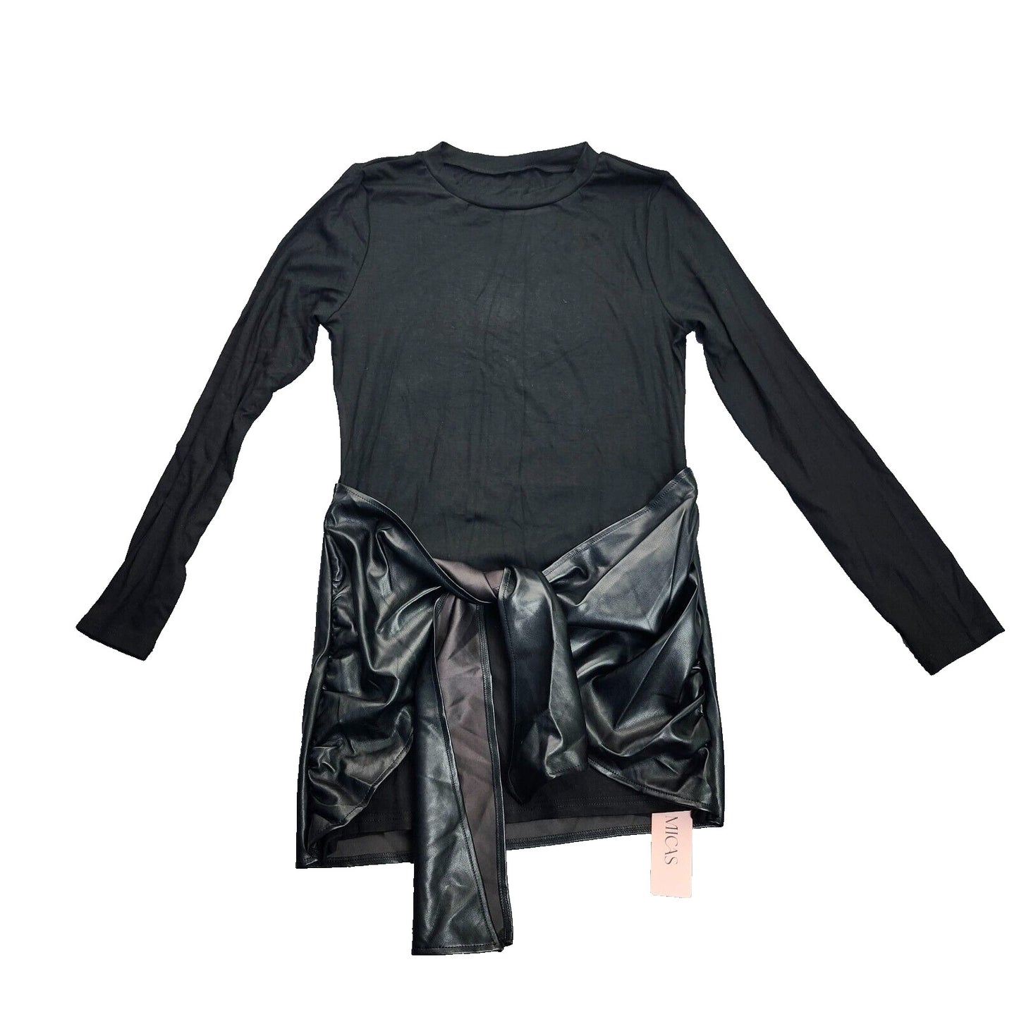 Micas Womens Faux Leather Black Patchwork Mini Dress size XL