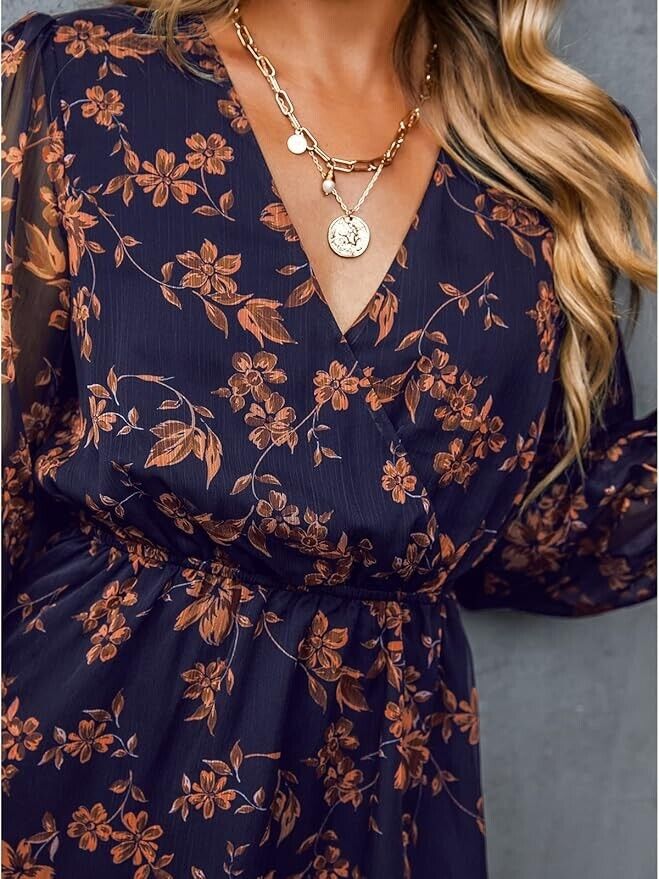 Women's Long Sleeve Elastic Waist Ditsy Floral Dress - Cupshe- XXL