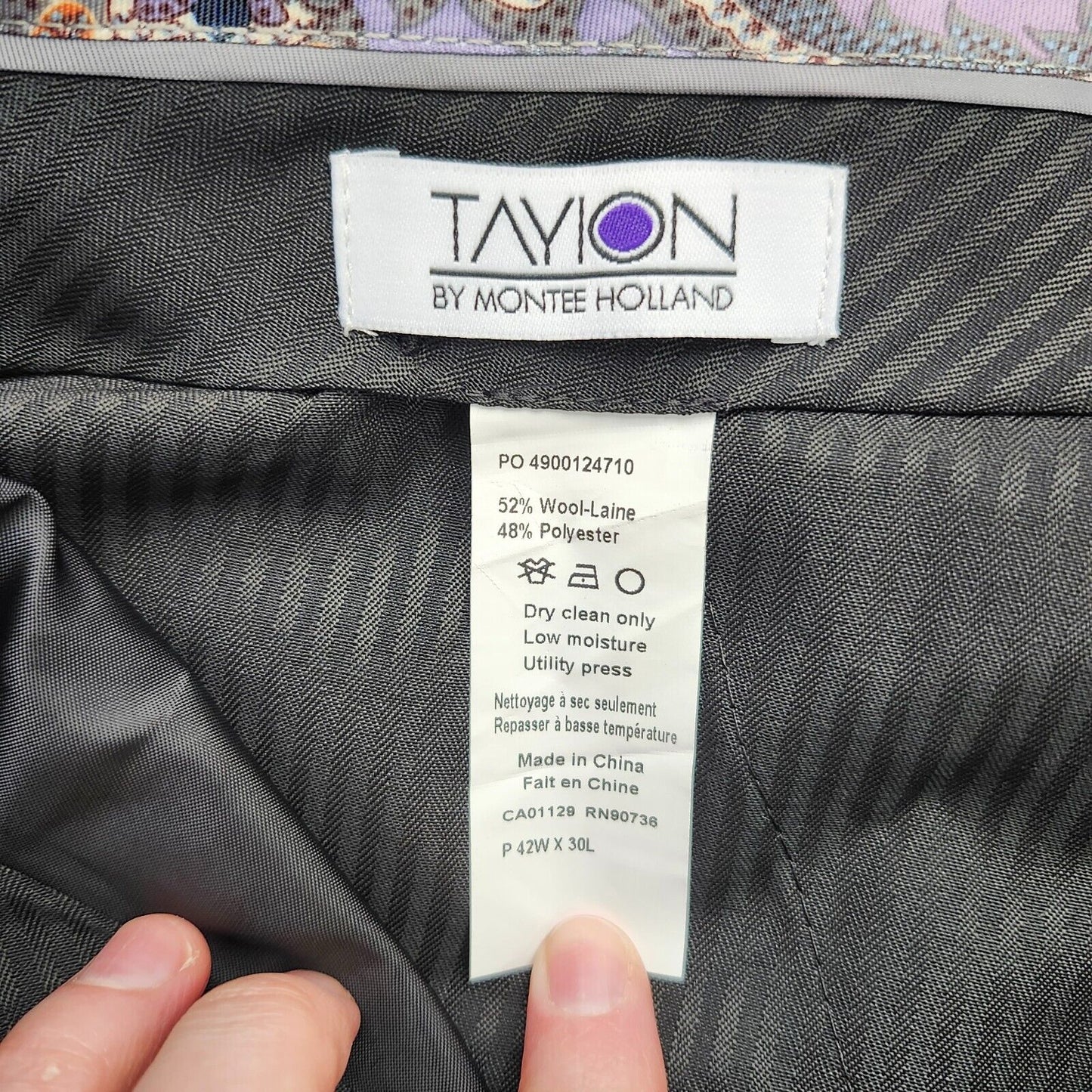 Tayion By Montee Holland Mens Classic-Fit Wool-Blend Dress Pants 42W x 30L Grey