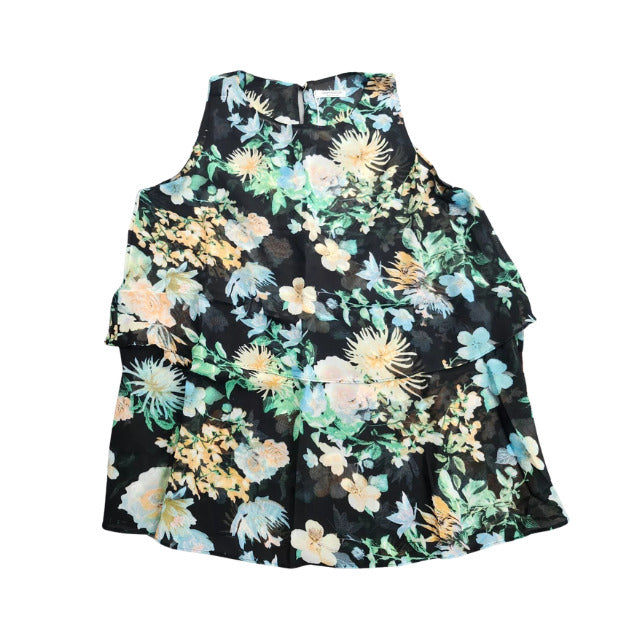 Womens Floral Tank Top 3 Tier Ruffle Blouse Size Large