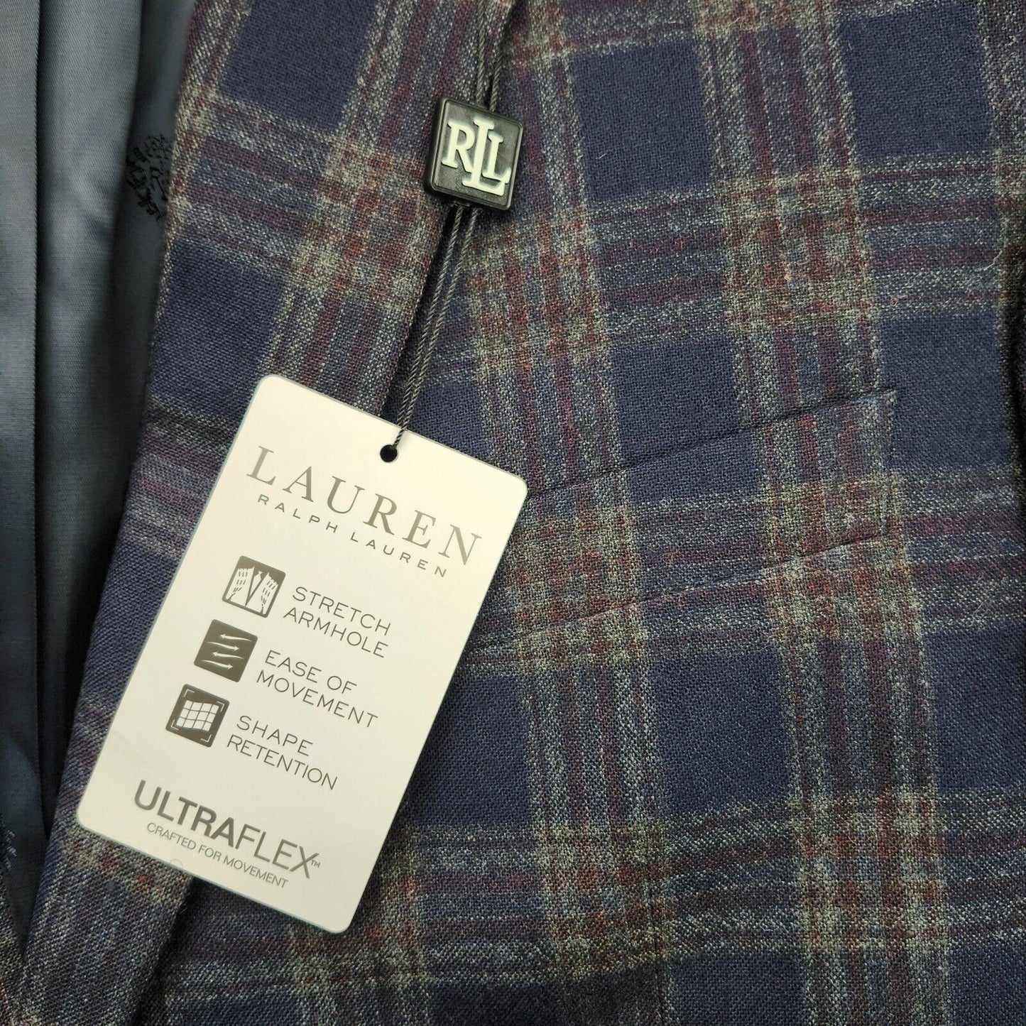 Lauren Ralph Lauren Polyester Blue Plaid Suit Jacket Blazer 46L NWT