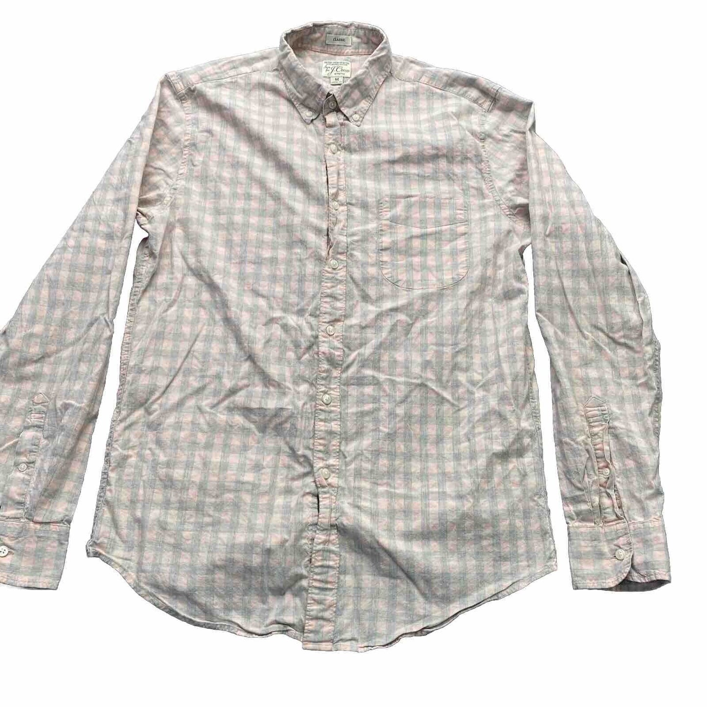 J Crew Secret Wash Shirting Mens Casual Dress Shirt Pink And Blue Pattern Size M