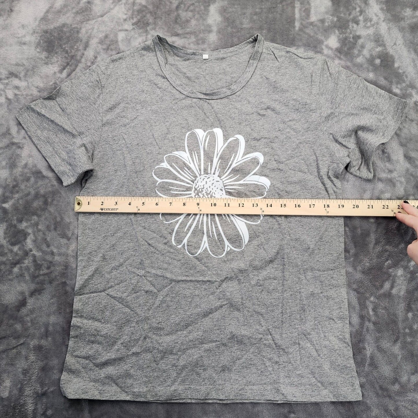 Women Flower Graphic Printed T-Shirt Gray Large