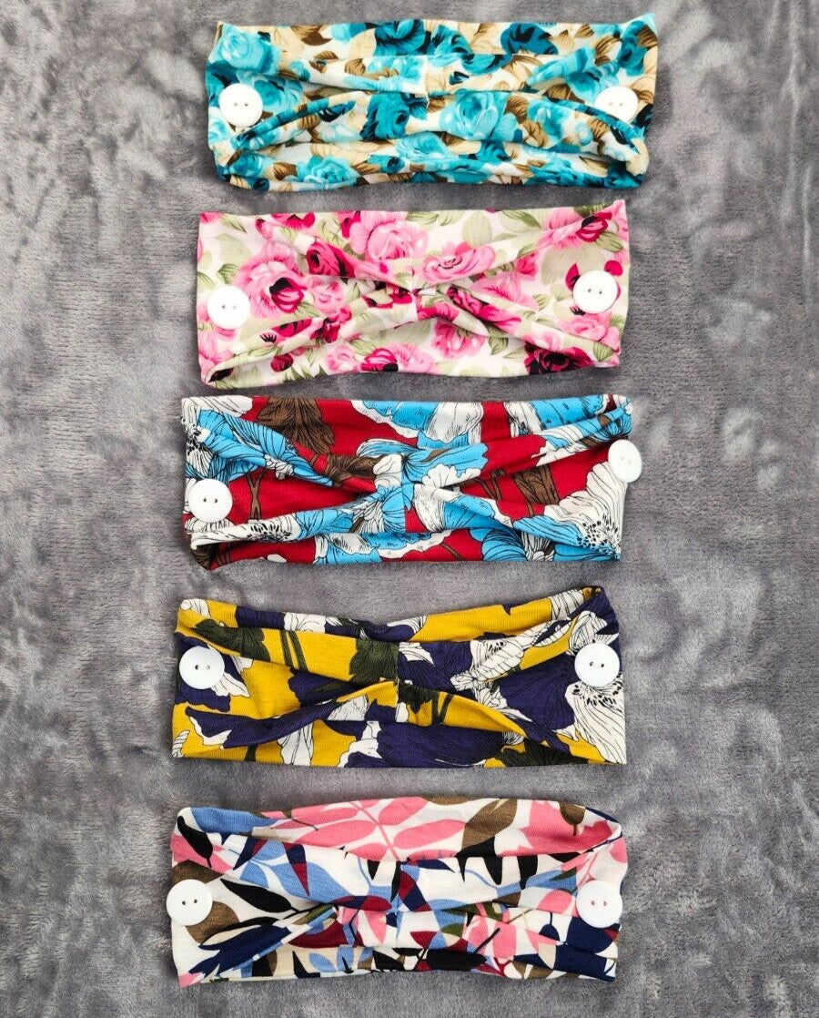 5 pack Bohemia Floral Style Headbands - Criss Cross Headpiece for Women