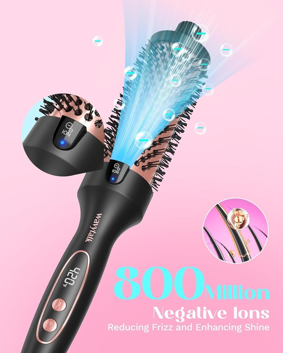 Wavytalk Thermal Brush, 1.5 Inch Blowout Express Ionic Heated Round Brush Rose
