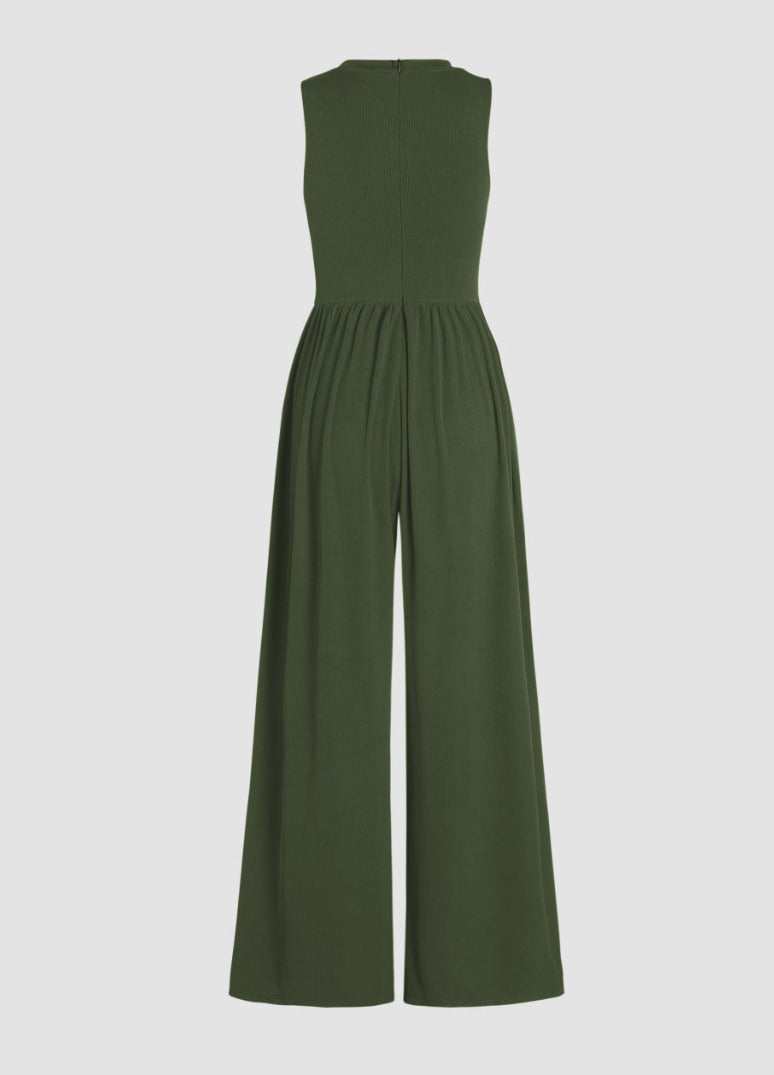 Cider Green Solid Sleeveless Wide Leg Jumpsuit - Size M - NEW