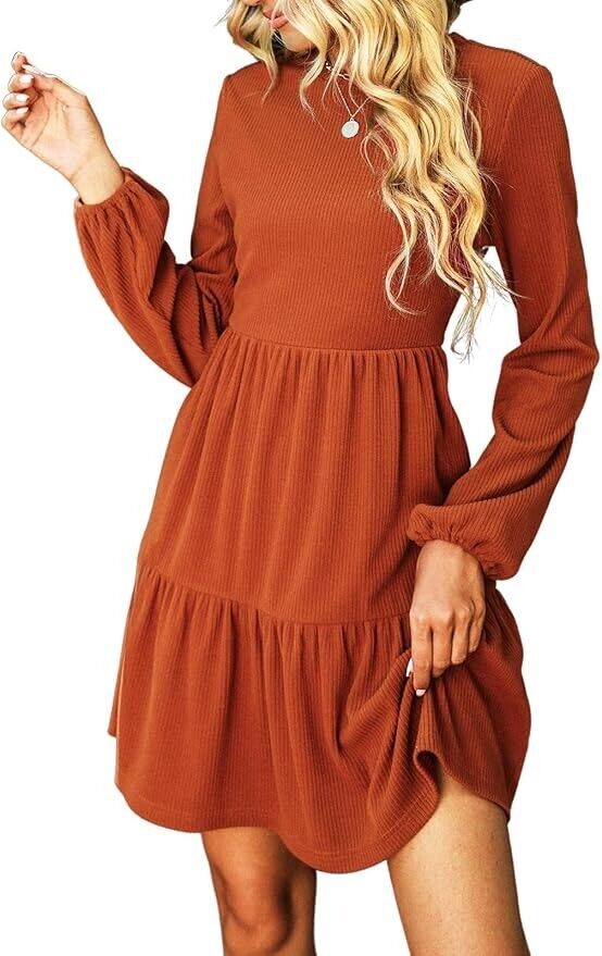 CUPSHE Women's Knitted Dresses Casual Long Sleeve Crew Neck Flowy Tiered XXL