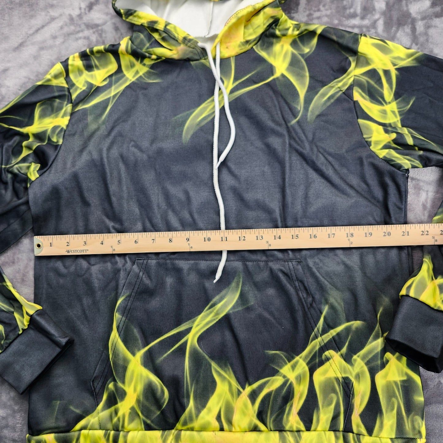 Men’s Flame 3D Printing Hoodie Sweatshirt, Unisex Pullover Hoodie Yellow Large