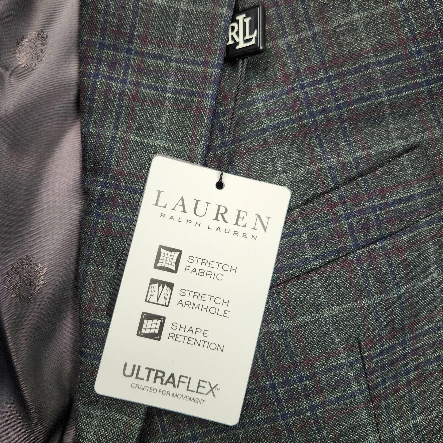 Lauren Ralph Lauren Polyester Green Plaid Suit Jacket Blazer 44R NWT