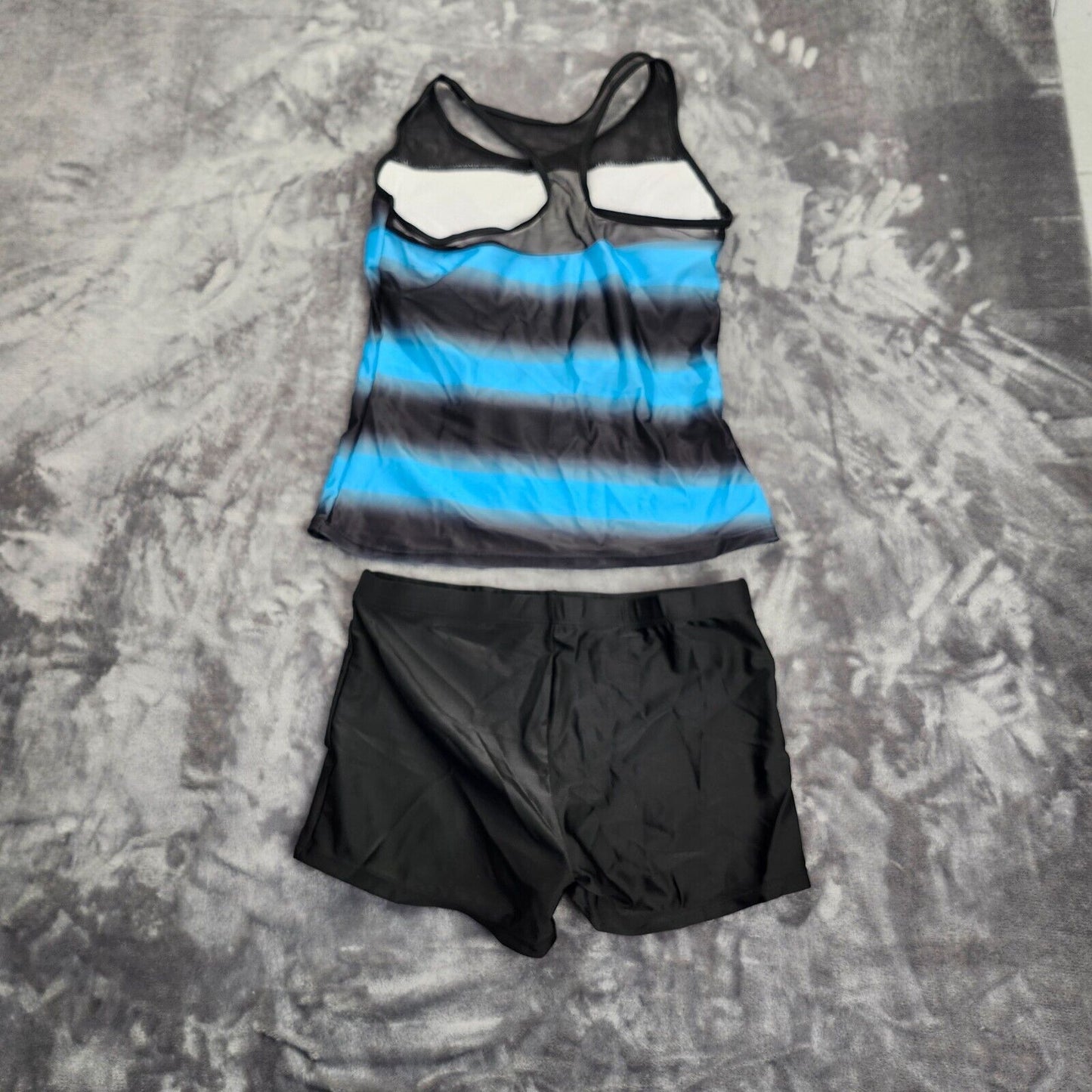 Women Two Piece Tummy Swimsuit With Shorts Bathing Suit Blue Large