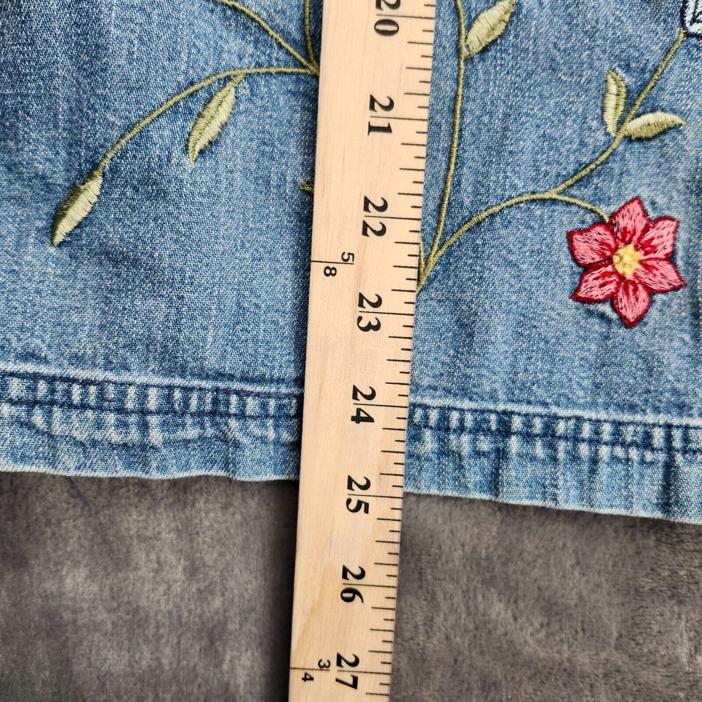 Bobbie Brooks Women's Denim Shirt With Flower Embroidery Small
