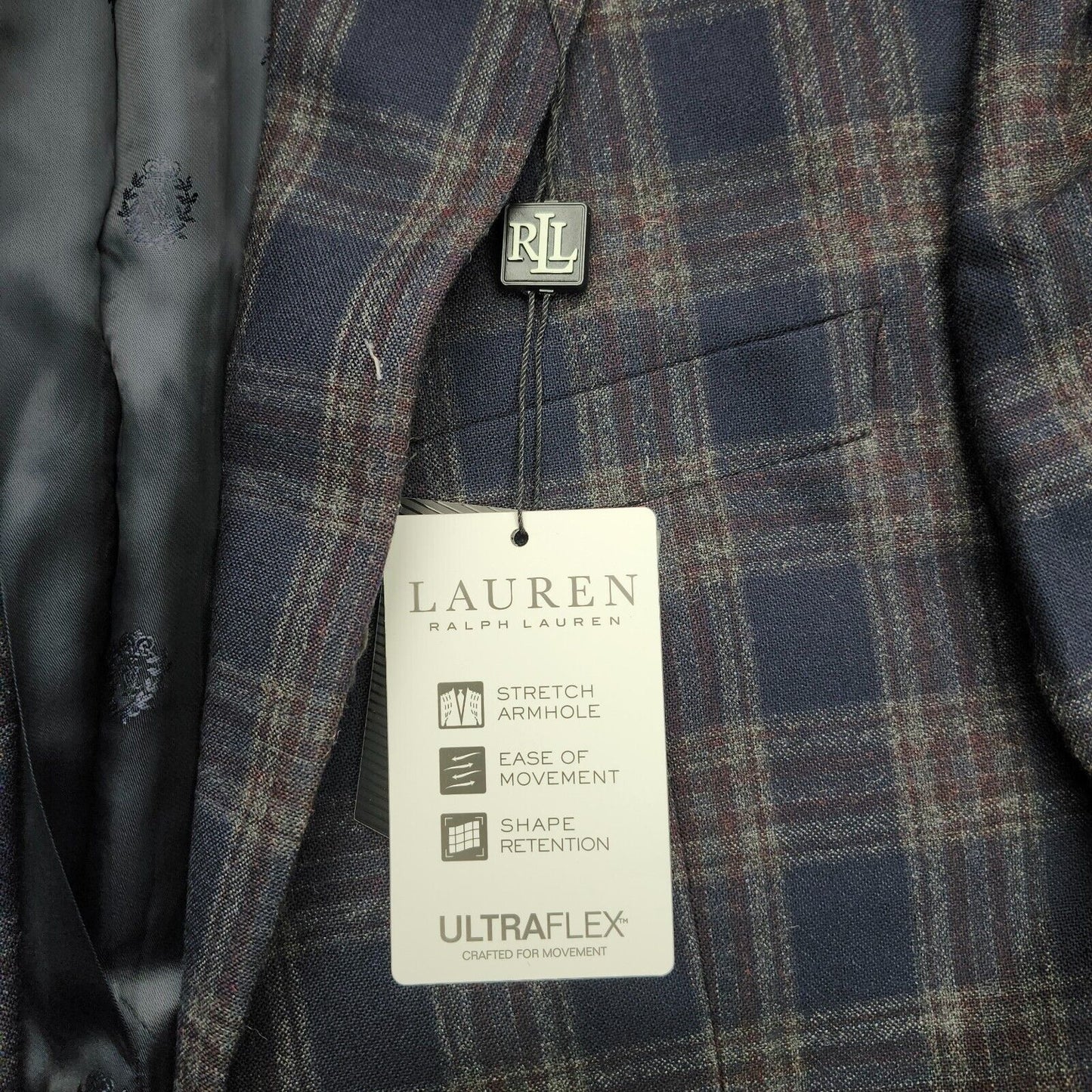 Lauren Ralph Lauren Polyester Blue Plaid Suit Jacket Blazer 38R NWT