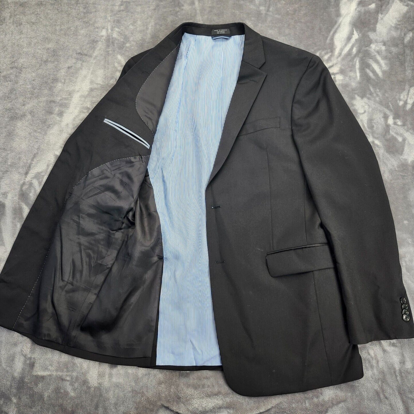 NWT Tommy Hilfiger Black Suit Jacket Notch Lapel 2 Button 40 Long 100% Wool
