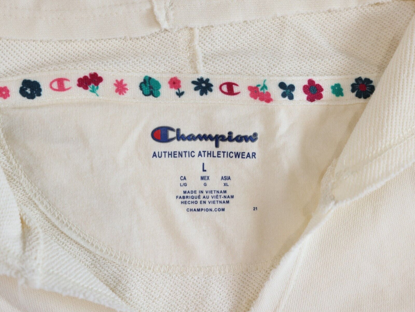 Champion Women's Ivory French Terry Long Sleeve Split Neck Hoodie Size Large