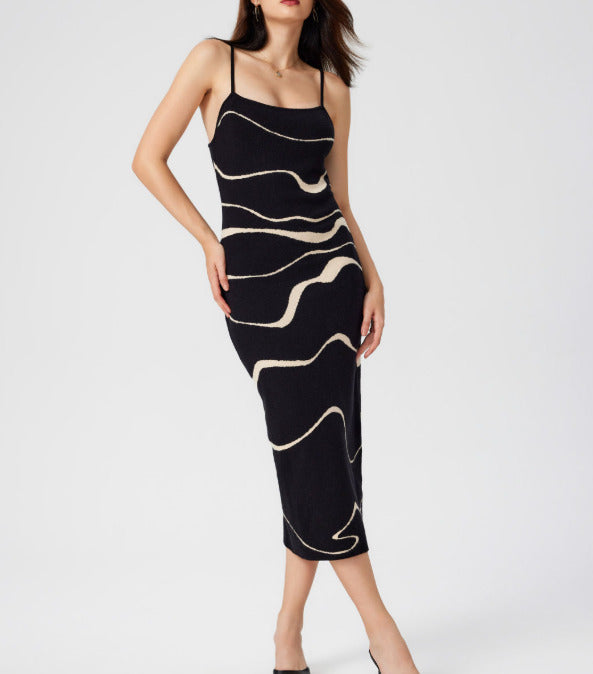 CIDER Womens Knit Striped Cami Maxi Dress Black sz Large