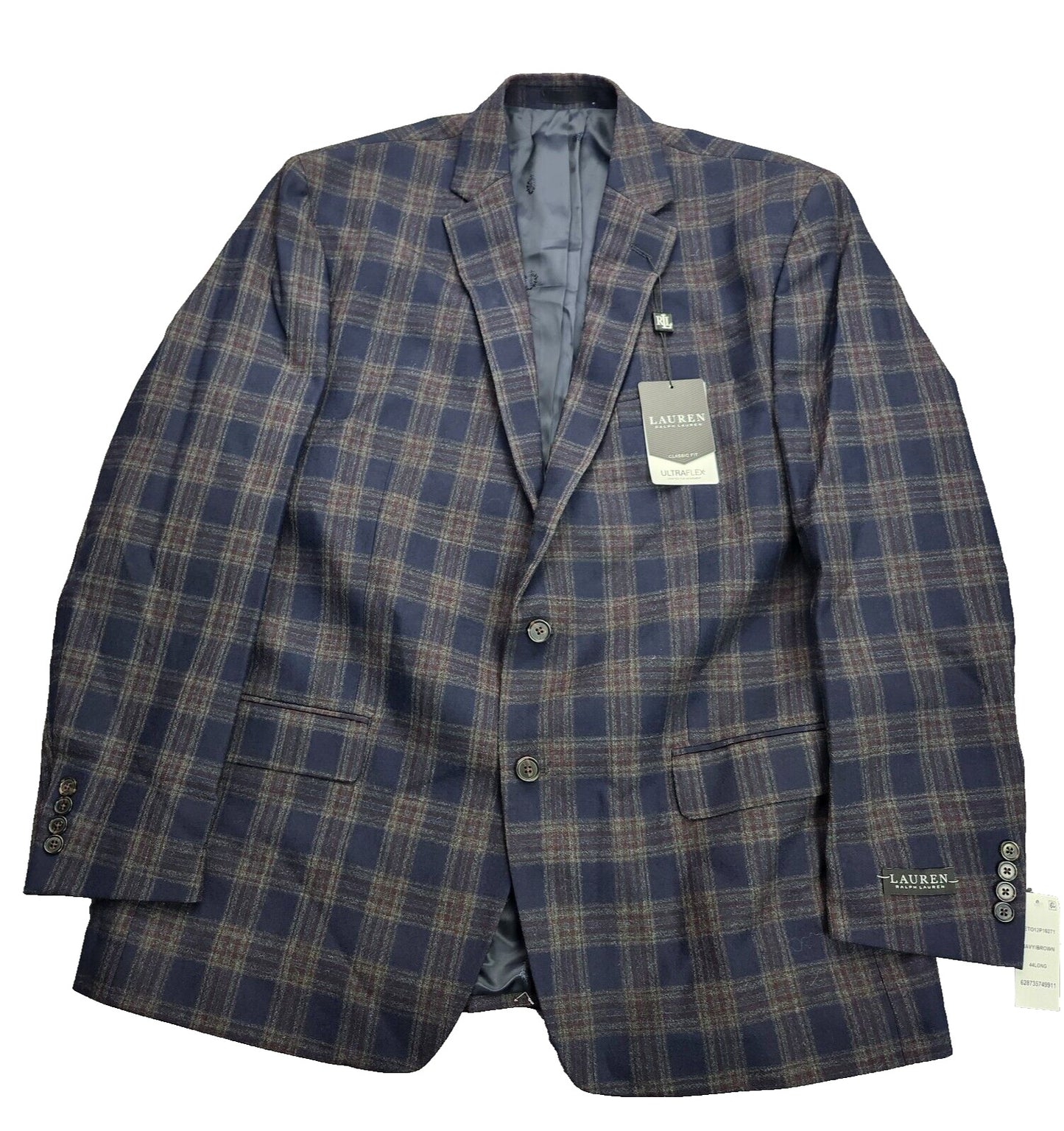 Lauren Ralph Lauren Polyester Blue Plaid Suit Jacket Blazer 44L NWT