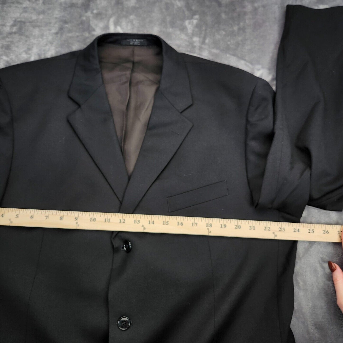 100% Wool Men's Irregular Suit Jacket 46 Long Black Notch Lapel