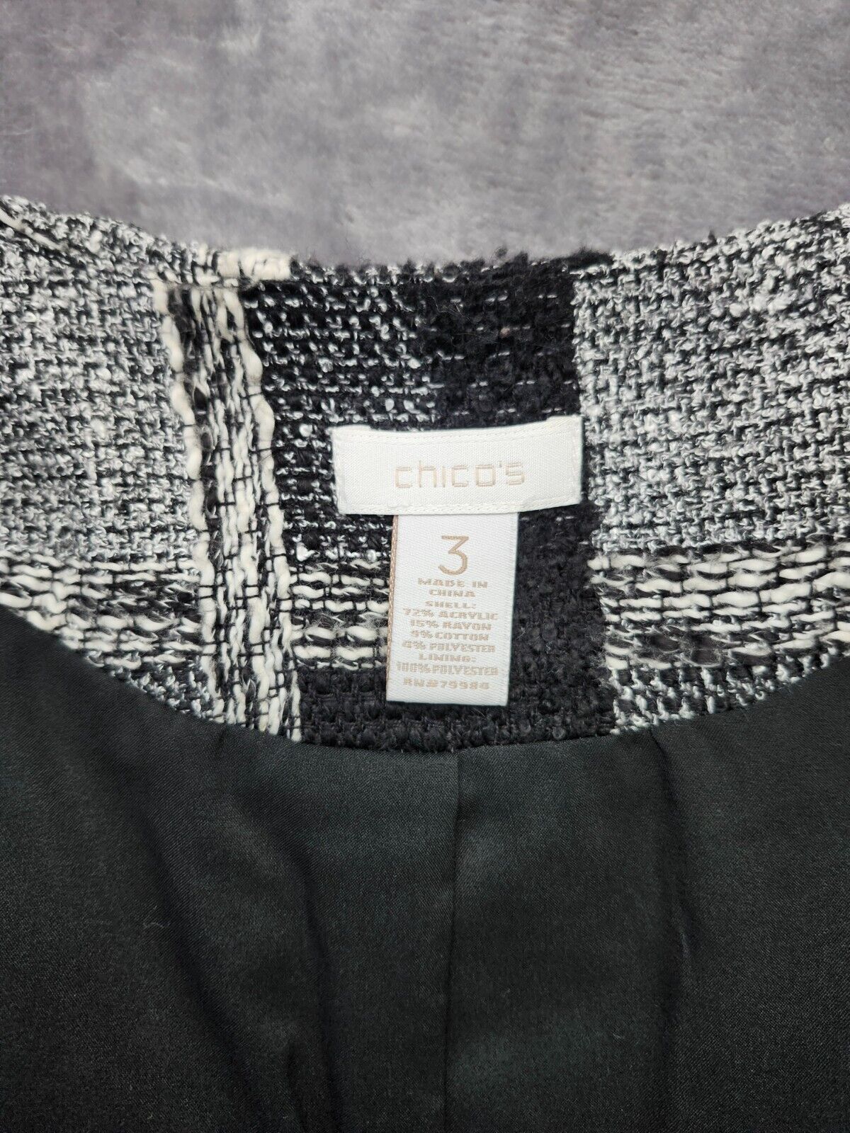 Chico's Size (Size 3) Plaid 2 Button Open Duster Coat Black & White