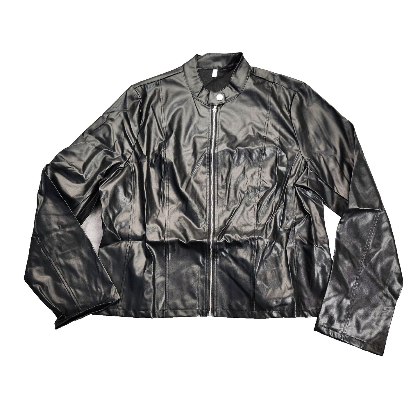 Womens Faux Leather Jackets Zip Up Motorcyle Short Outwear Cropped Coats XL