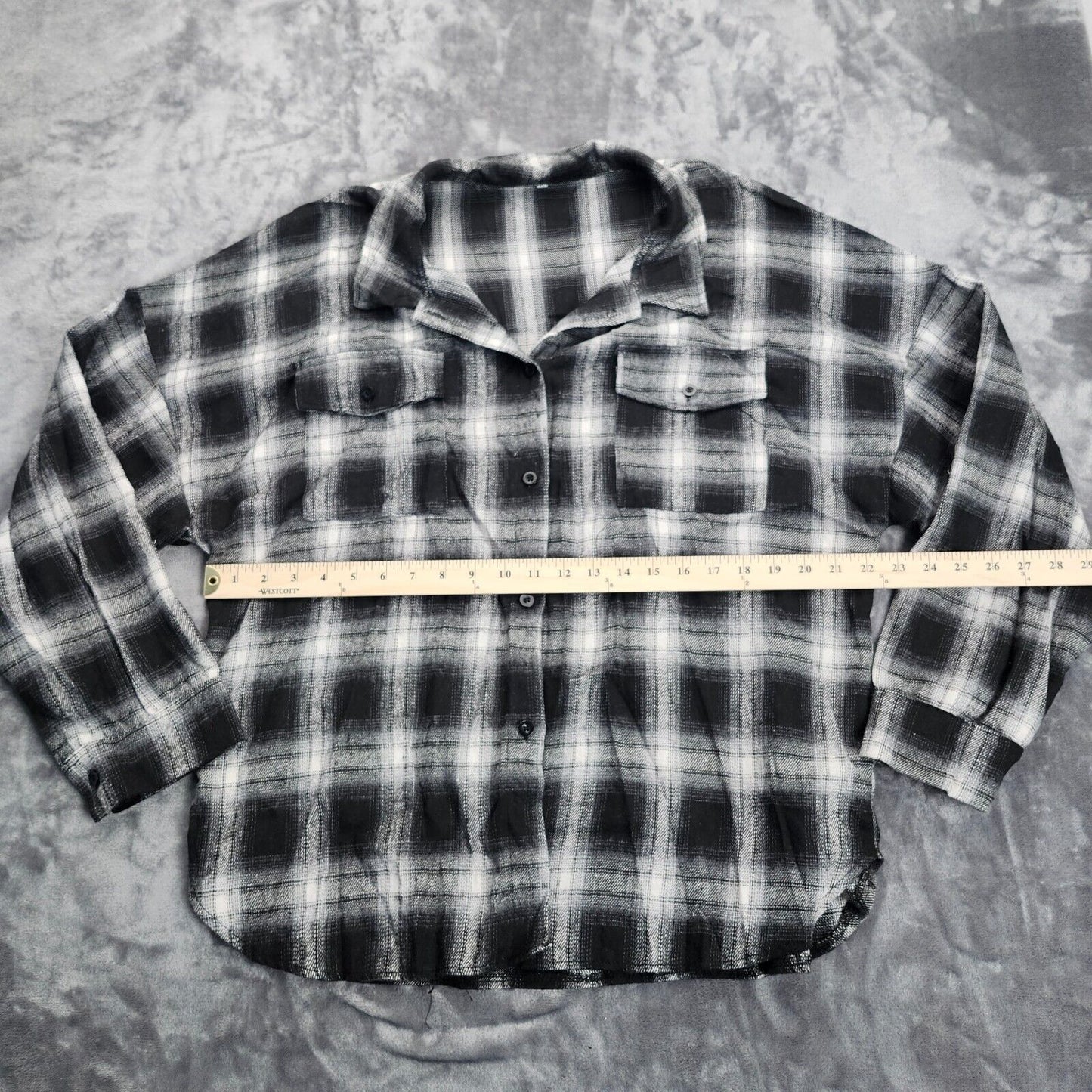 Womens Button Down Long Plaid Shirts Cardigan Long Sleeve Pockets XL
