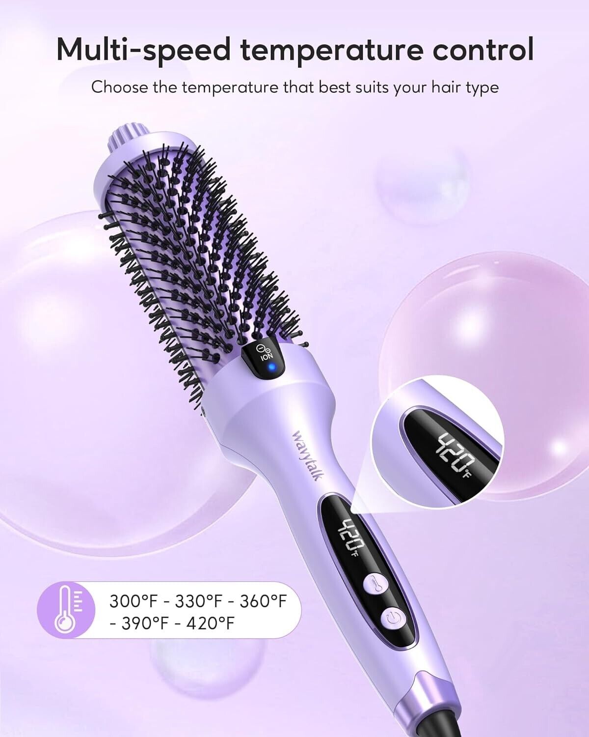 Wavytalk Thermal Brush, 1.5 Inch Blowout Express Ionic Heated Round Brush Purple