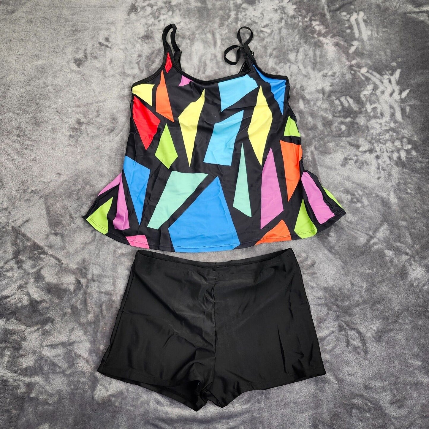 Printed Halter Tummy Control Tops with Shorts 2 Piece Tankini Swimsuit XL