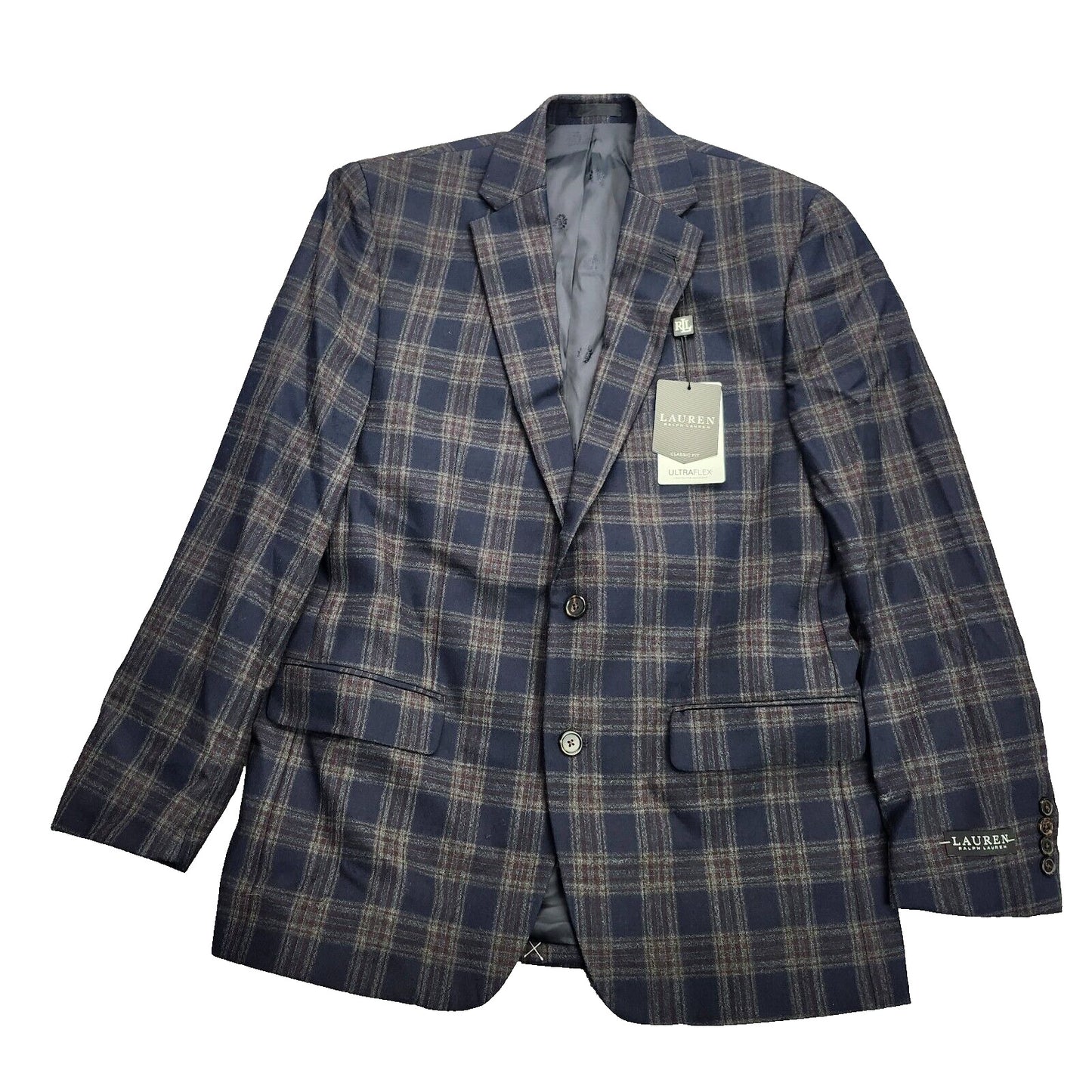 Lauren Ralph Lauren Polyester Blue Plaid Suit Jacket Blazer 42L NWT