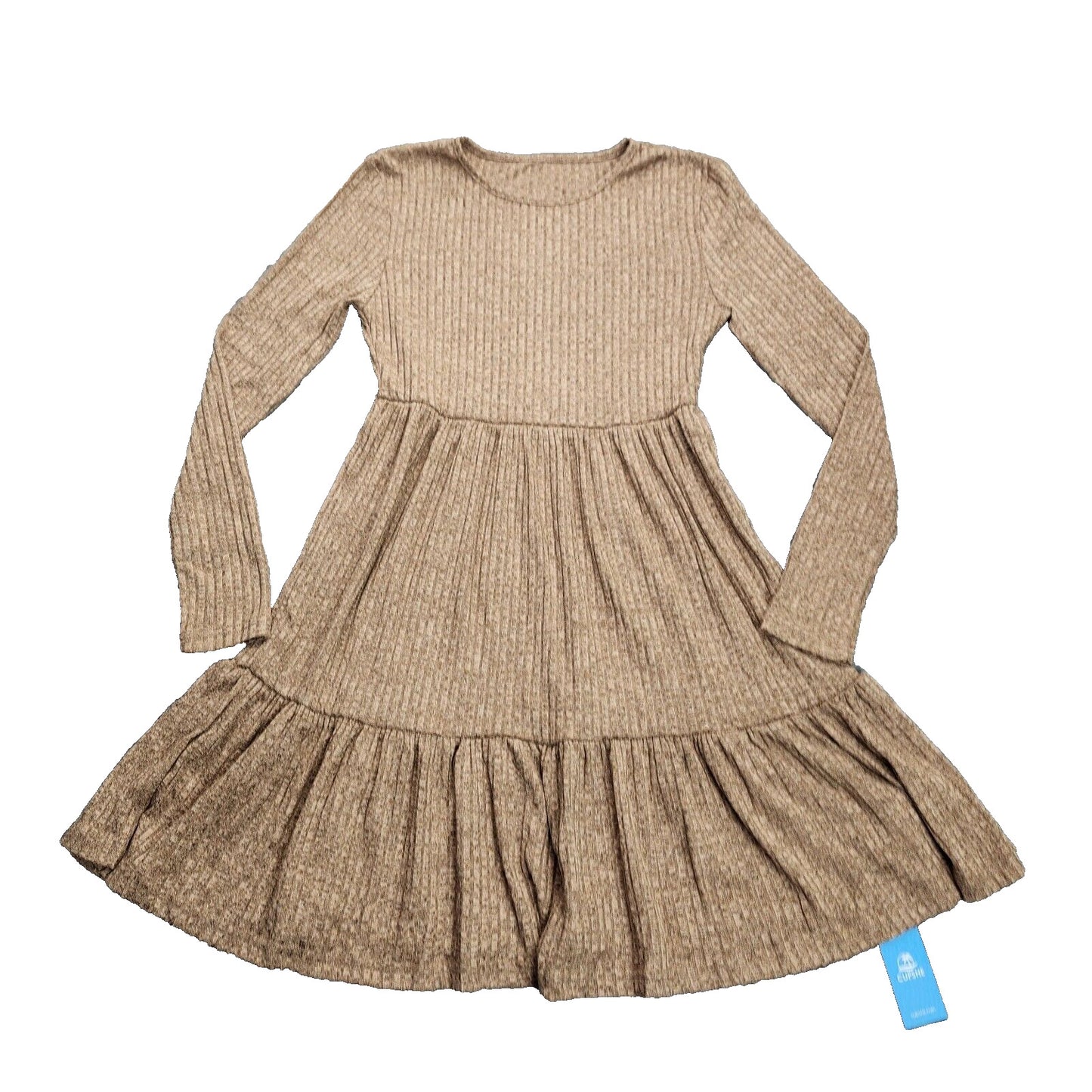 CUPSHE Womens Round Neck Long Sleeve Knit Ruffled Fitted Dress Small