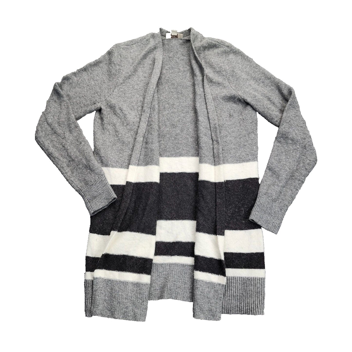 Ann Taylor Loft Womens Gray Open Front Striped Knit Cardigan Sweater Size S