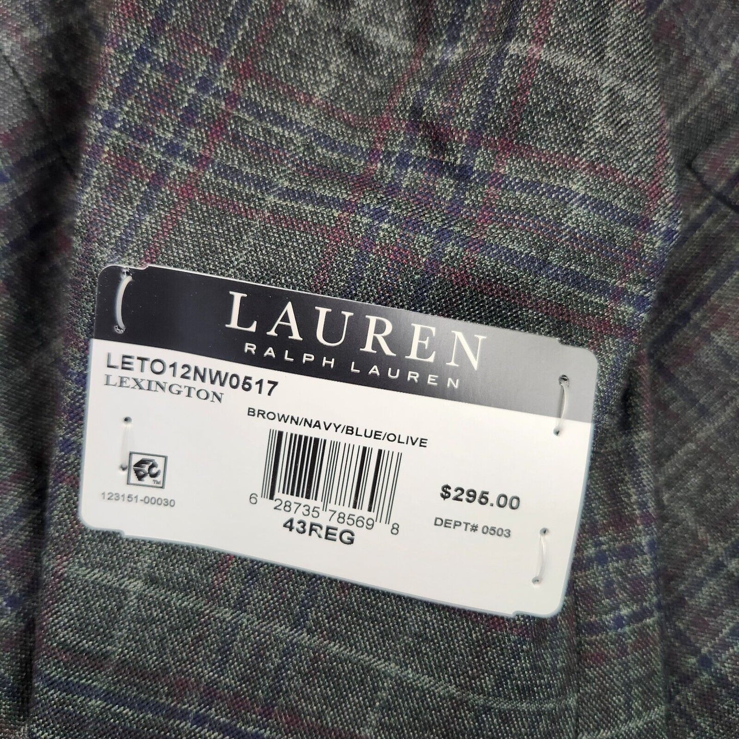 Lauren Ralph Lauren Polyester Green Plaid Suit Jacket Blazer 43R NWT