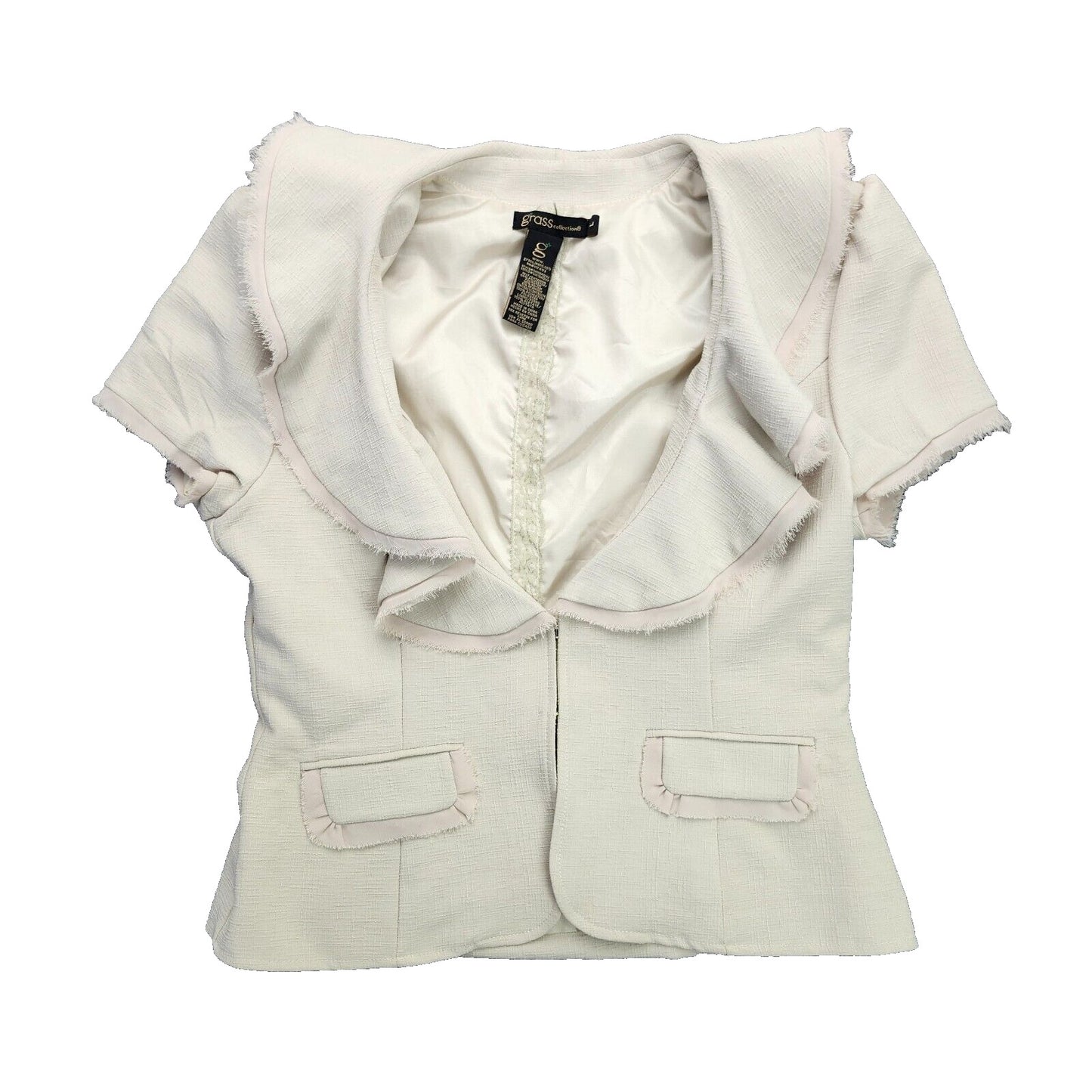 Grass Collection Retro Redux Jacket Beige Women’s Size L Ruffle Raw Hem Pockets