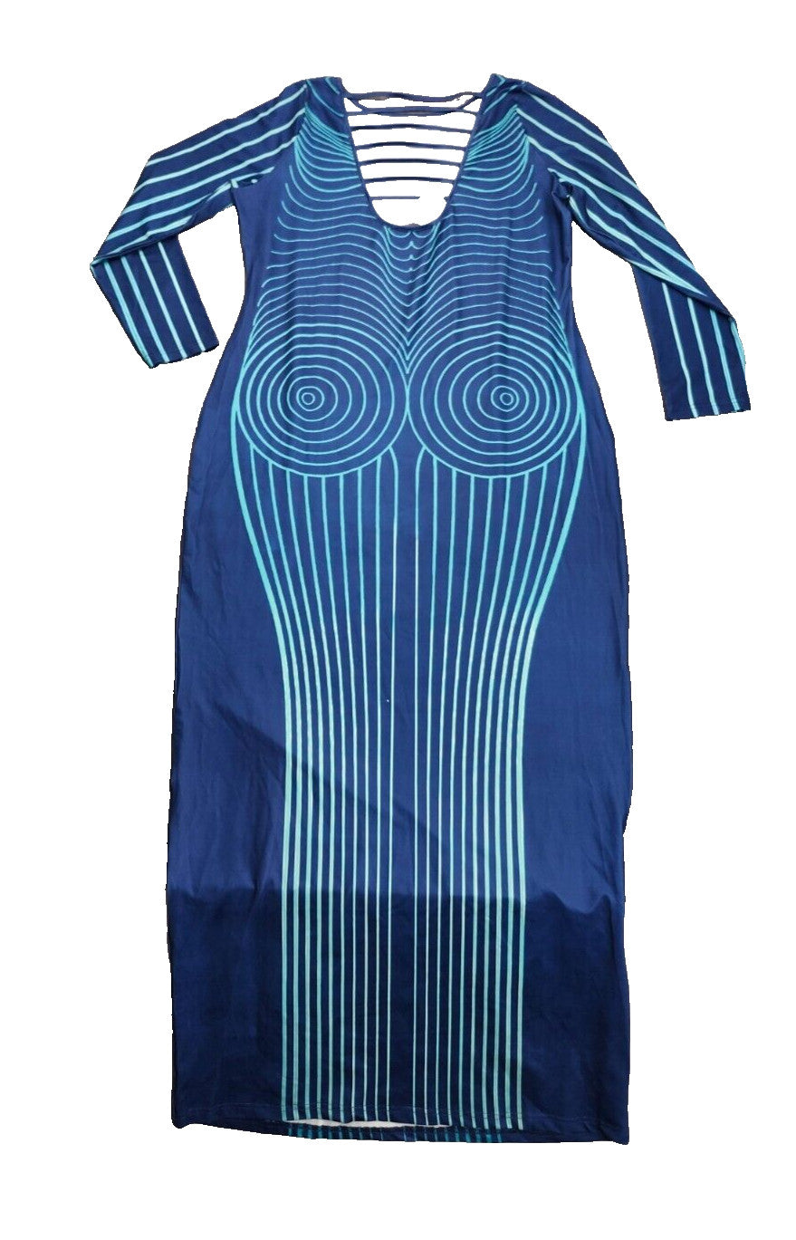 Finesse Women’s Larisa Body Blue Print Bodycon Maxi Dress Size 2XL